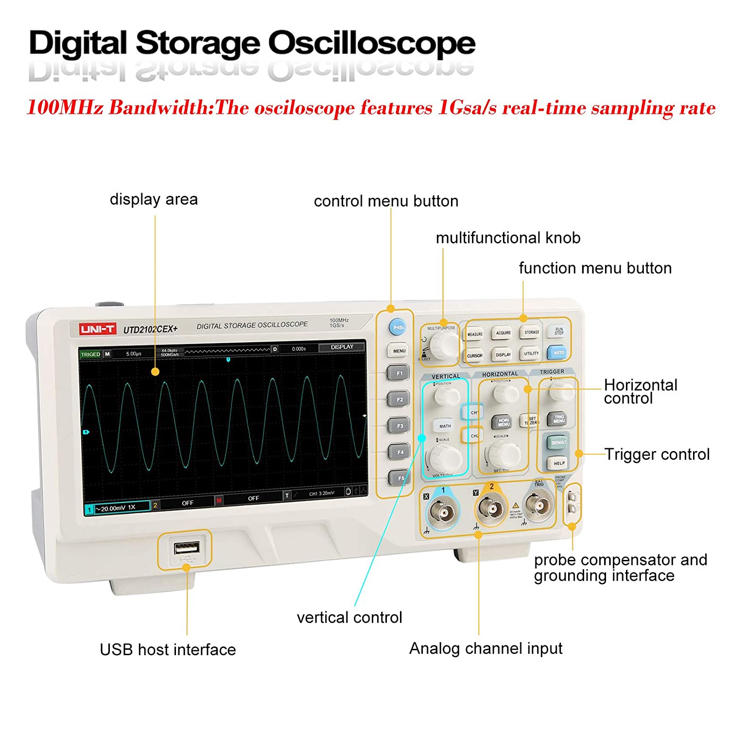UTD2102CEX+ High Precision 100 - Digital Storage Oscilloscope 100Mhz 评论和价格